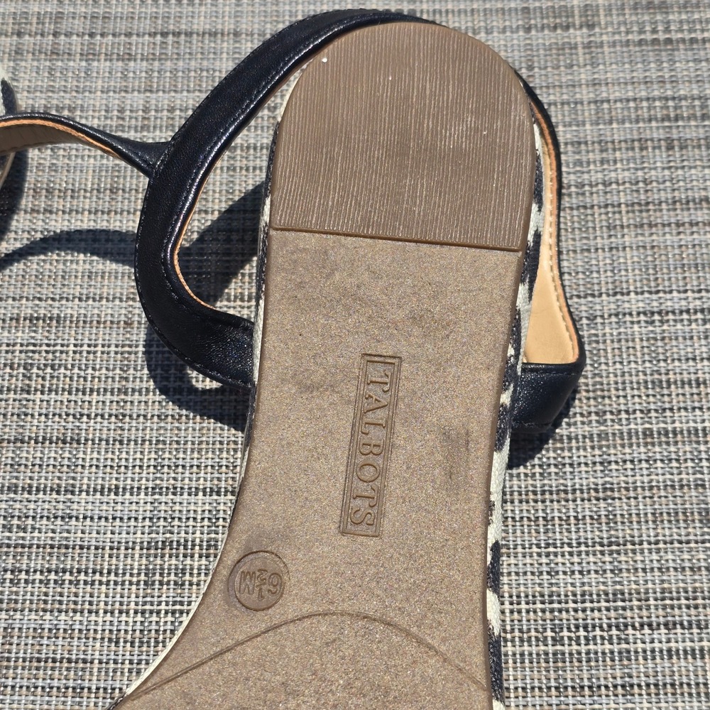 Talbots Leopard Print Ankle Strap Sandals Womens 6.5M Black Tan Leather Textile - Picture 3 of 4